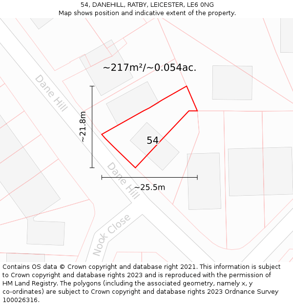 54, DANEHILL, RATBY, LEICESTER, LE6 0NG: Plot and title map