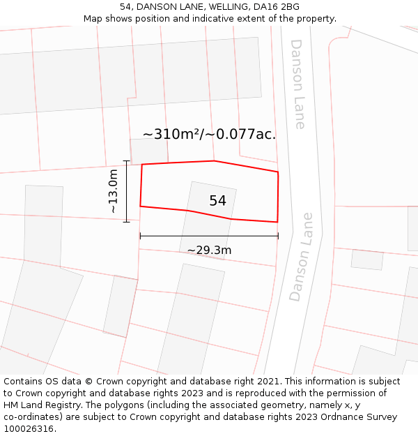 54, DANSON LANE, WELLING, DA16 2BG: Plot and title map