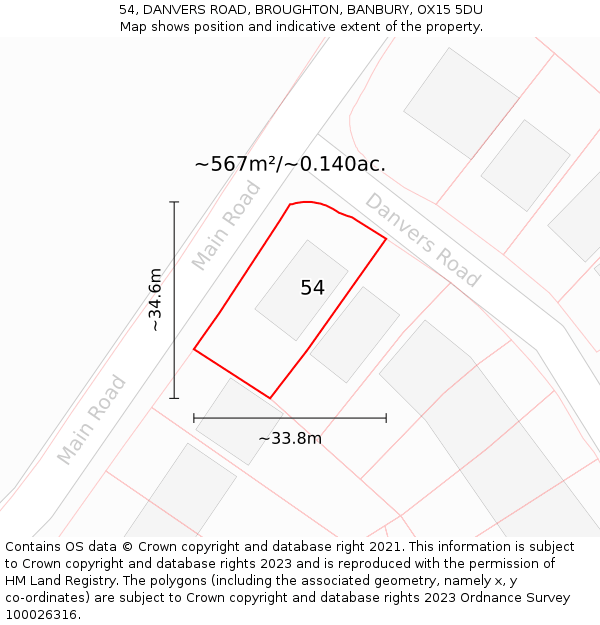 54, DANVERS ROAD, BROUGHTON, BANBURY, OX15 5DU: Plot and title map