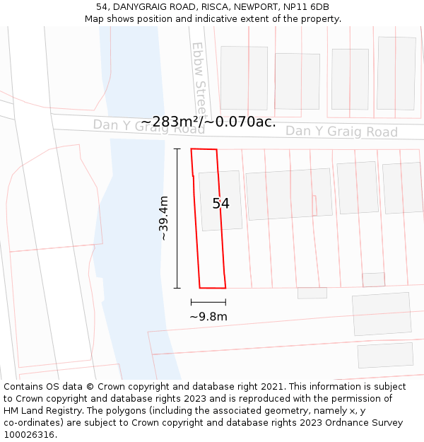54, DANYGRAIG ROAD, RISCA, NEWPORT, NP11 6DB: Plot and title map
