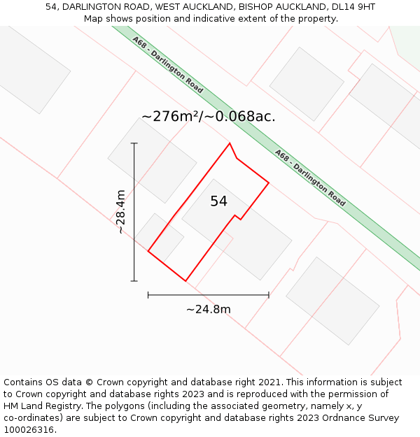 54, DARLINGTON ROAD, WEST AUCKLAND, BISHOP AUCKLAND, DL14 9HT: Plot and title map