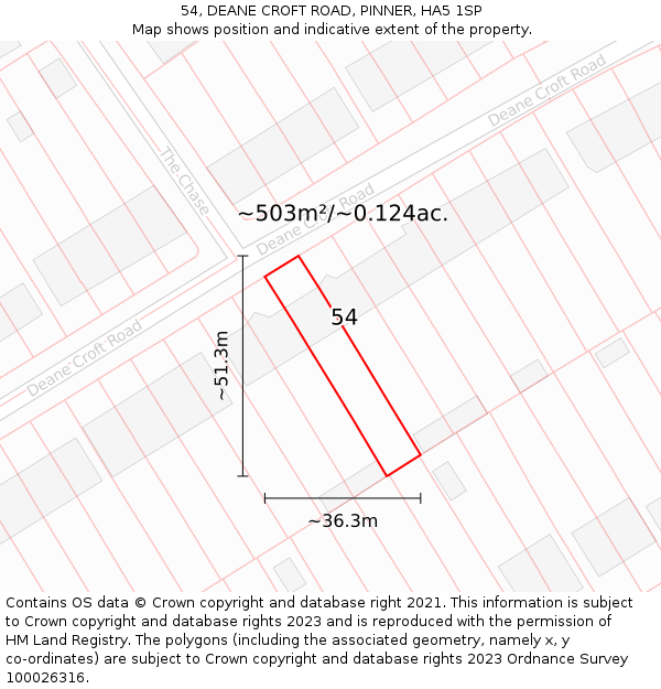 54, DEANE CROFT ROAD, PINNER, HA5 1SP: Plot and title map