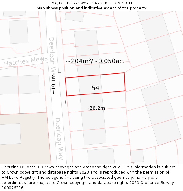 54, DEERLEAP WAY, BRAINTREE, CM7 9FH: Plot and title map