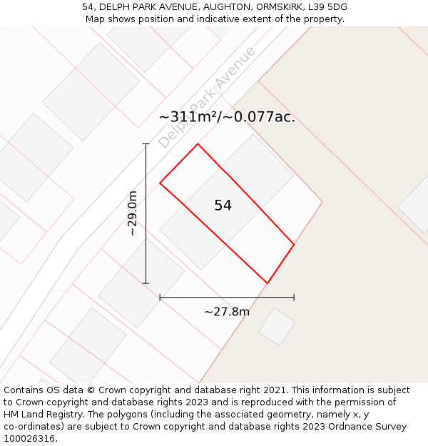 54, DELPH PARK AVENUE, AUGHTON, ORMSKIRK, L39 5DG: Plot and title map