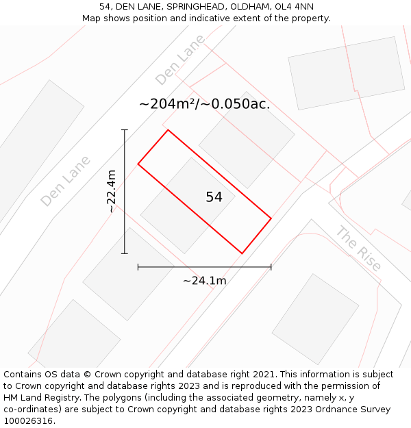 54, DEN LANE, SPRINGHEAD, OLDHAM, OL4 4NN: Plot and title map