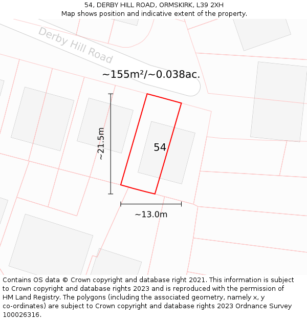 54, DERBY HILL ROAD, ORMSKIRK, L39 2XH: Plot and title map
