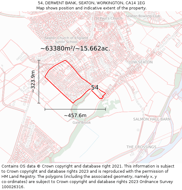 54, DERWENT BANK, SEATON, WORKINGTON, CA14 1EG: Plot and title map