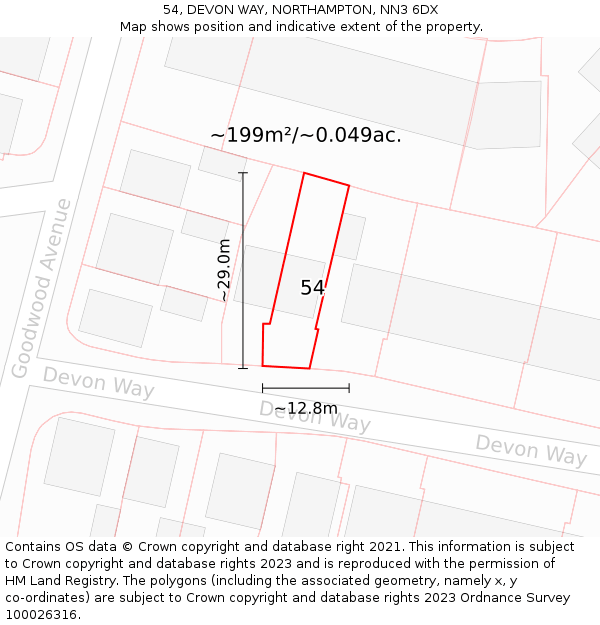 54, DEVON WAY, NORTHAMPTON, NN3 6DX: Plot and title map