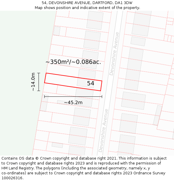 54, DEVONSHIRE AVENUE, DARTFORD, DA1 3DW: Plot and title map