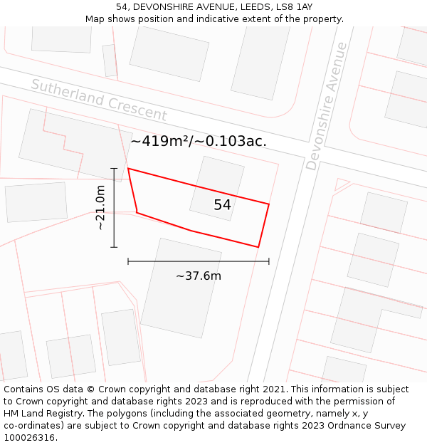 54, DEVONSHIRE AVENUE, LEEDS, LS8 1AY: Plot and title map