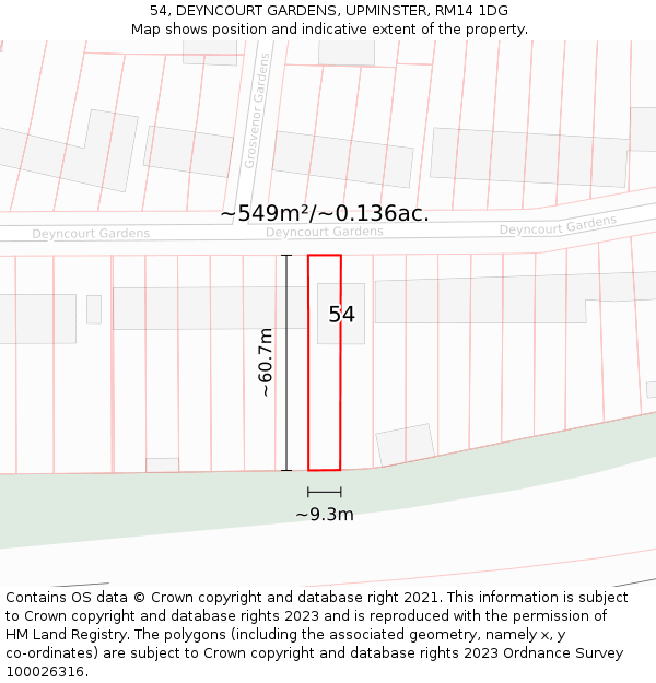 54, DEYNCOURT GARDENS, UPMINSTER, RM14 1DG: Plot and title map