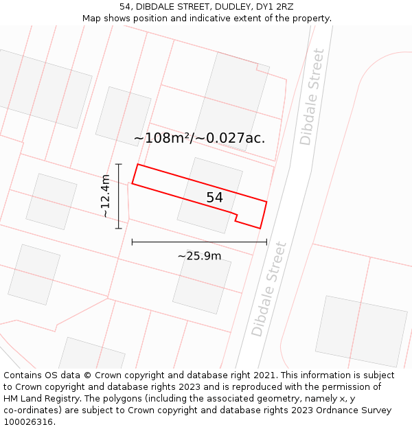 54, DIBDALE STREET, DUDLEY, DY1 2RZ: Plot and title map