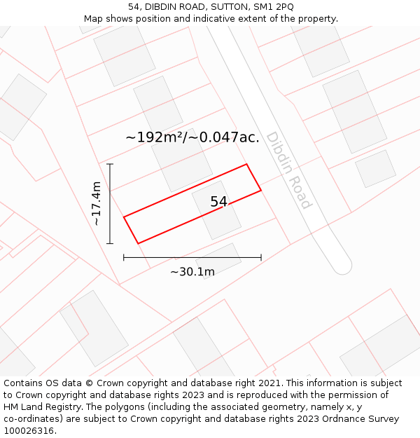 54, DIBDIN ROAD, SUTTON, SM1 2PQ: Plot and title map