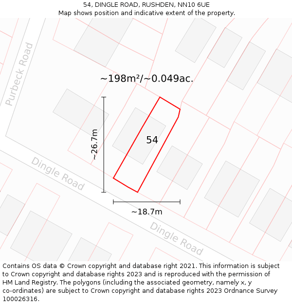 54, DINGLE ROAD, RUSHDEN, NN10 6UE: Plot and title map