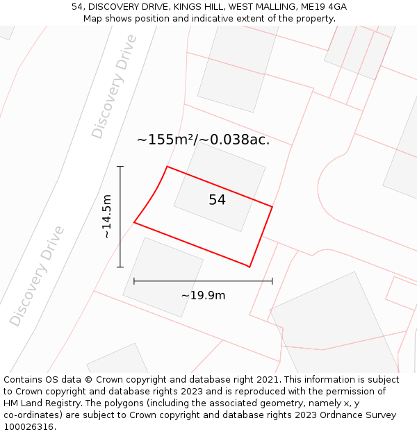 54, DISCOVERY DRIVE, KINGS HILL, WEST MALLING, ME19 4GA: Plot and title map
