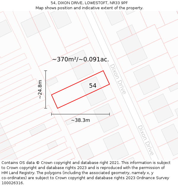 54, DIXON DRIVE, LOWESTOFT, NR33 9PF: Plot and title map