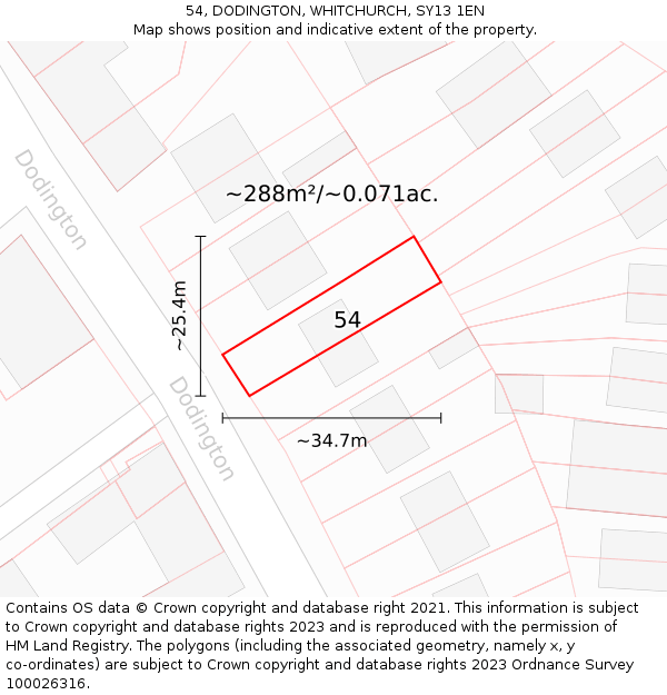 54, DODINGTON, WHITCHURCH, SY13 1EN: Plot and title map