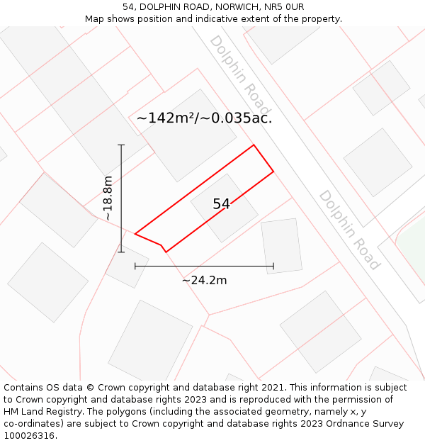 54, DOLPHIN ROAD, NORWICH, NR5 0UR: Plot and title map