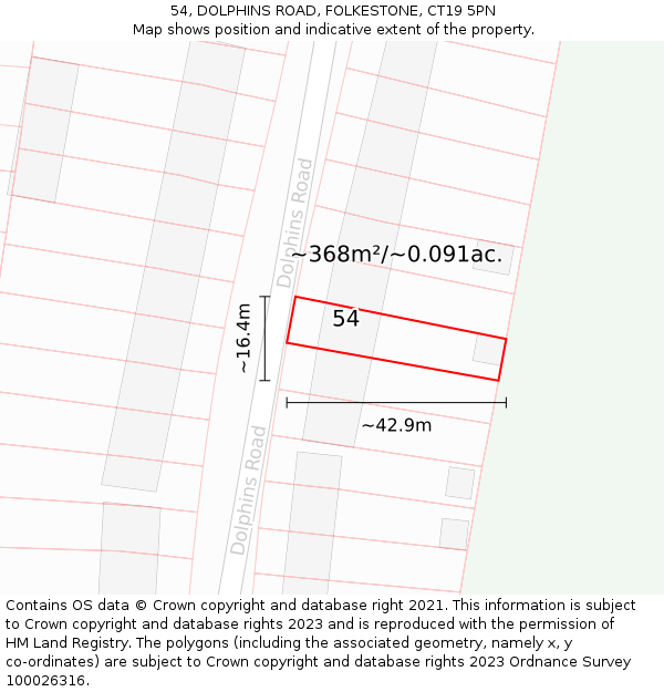 54, DOLPHINS ROAD, FOLKESTONE, CT19 5PN: Plot and title map