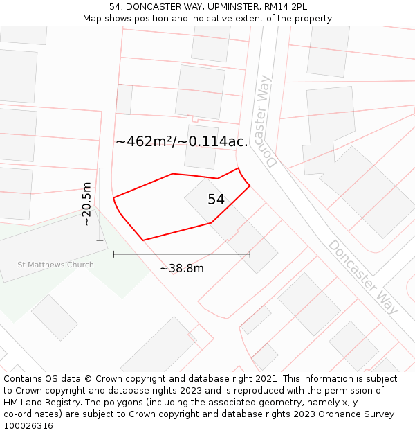 54, DONCASTER WAY, UPMINSTER, RM14 2PL: Plot and title map