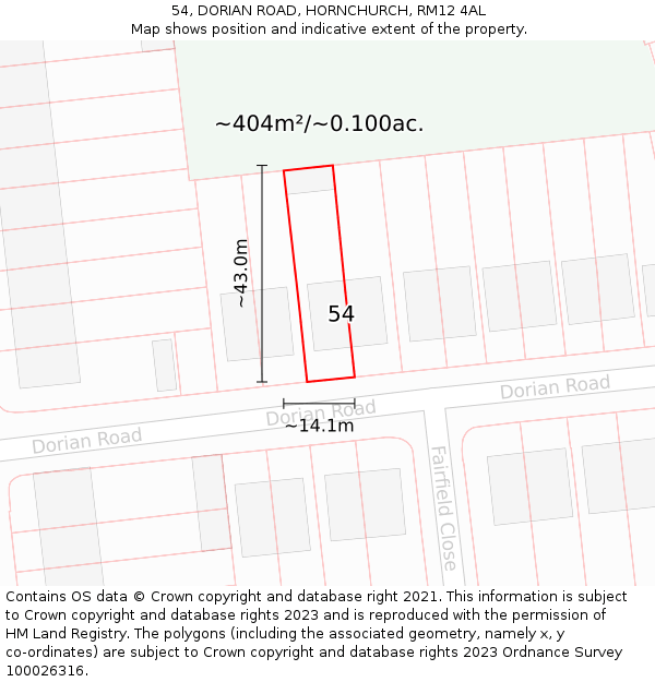 54, DORIAN ROAD, HORNCHURCH, RM12 4AL: Plot and title map
