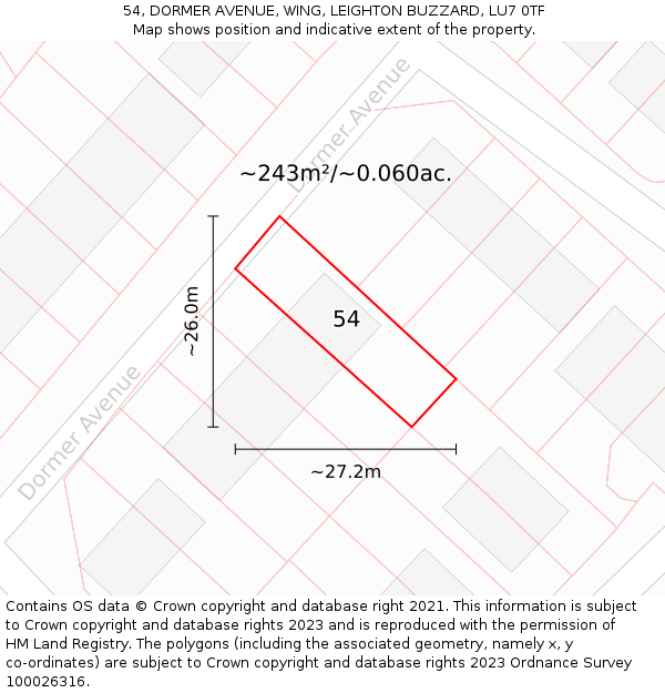 54, DORMER AVENUE, WING, LEIGHTON BUZZARD, LU7 0TF: Plot and title map