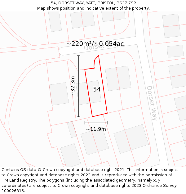 54, DORSET WAY, YATE, BRISTOL, BS37 7SP: Plot and title map
