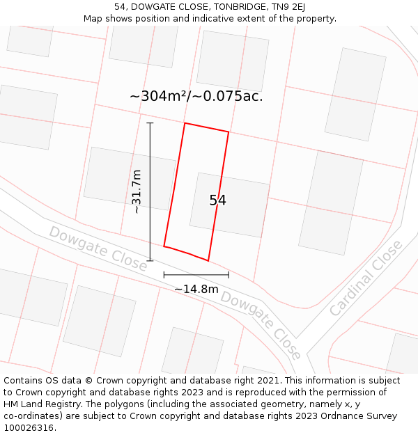54, DOWGATE CLOSE, TONBRIDGE, TN9 2EJ: Plot and title map