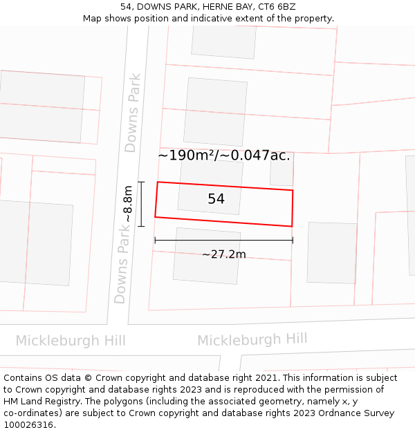 54, DOWNS PARK, HERNE BAY, CT6 6BZ: Plot and title map