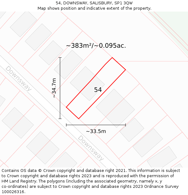 54, DOWNSWAY, SALISBURY, SP1 3QW: Plot and title map