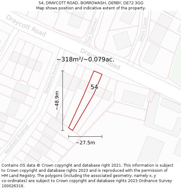 54, DRAYCOTT ROAD, BORROWASH, DERBY, DE72 3GG: Plot and title map