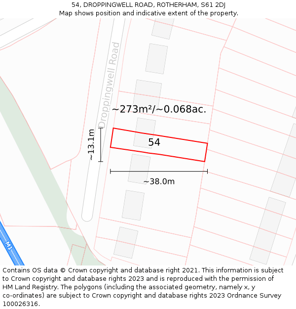 54, DROPPINGWELL ROAD, ROTHERHAM, S61 2DJ: Plot and title map