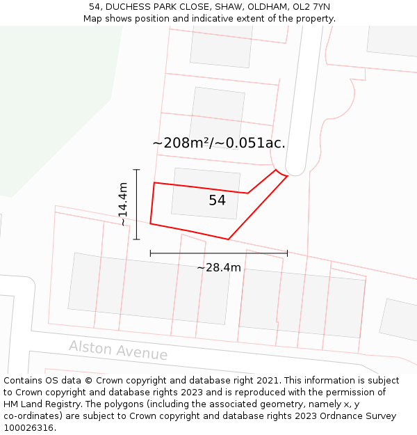 54, DUCHESS PARK CLOSE, SHAW, OLDHAM, OL2 7YN: Plot and title map