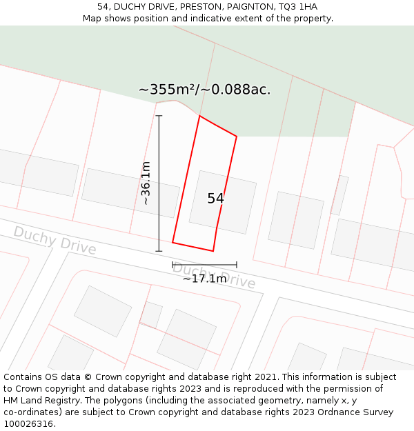 54, DUCHY DRIVE, PRESTON, PAIGNTON, TQ3 1HA: Plot and title map