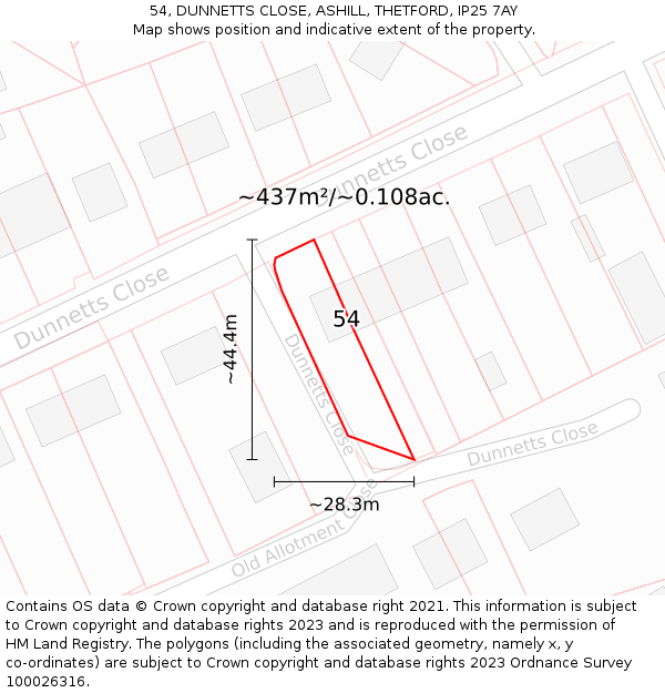 54, DUNNETTS CLOSE, ASHILL, THETFORD, IP25 7AY: Plot and title map