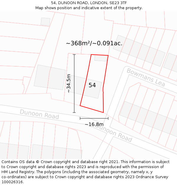 54, DUNOON ROAD, LONDON, SE23 3TF: Plot and title map