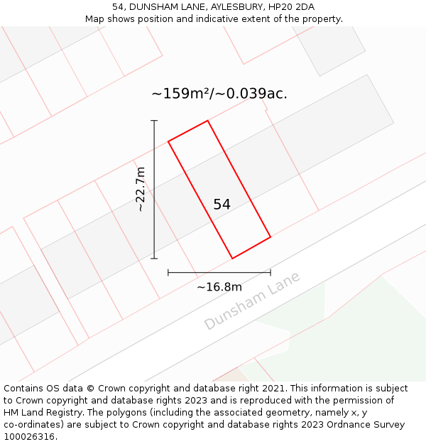 54, DUNSHAM LANE, AYLESBURY, HP20 2DA: Plot and title map