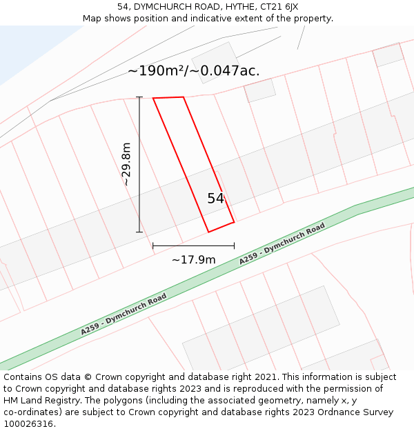 54, DYMCHURCH ROAD, HYTHE, CT21 6JX: Plot and title map