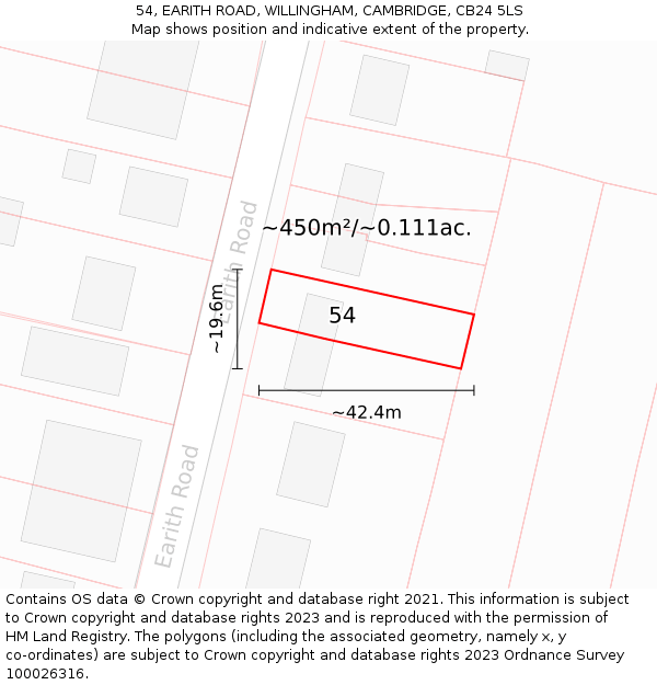 54, EARITH ROAD, WILLINGHAM, CAMBRIDGE, CB24 5LS: Plot and title map