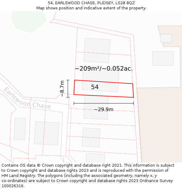 54, EARLSWOOD CHASE, PUDSEY, LS28 8QZ: Plot and title map