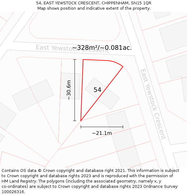 54, EAST YEWSTOCK CRESCENT, CHIPPENHAM, SN15 1QR: Plot and title map