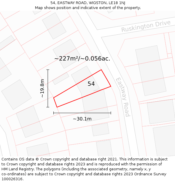 54, EASTWAY ROAD, WIGSTON, LE18 1NJ: Plot and title map