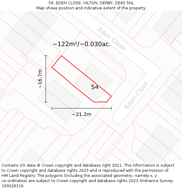 54, EDEN CLOSE, HILTON, DERBY, DE65 5NL: Plot and title map