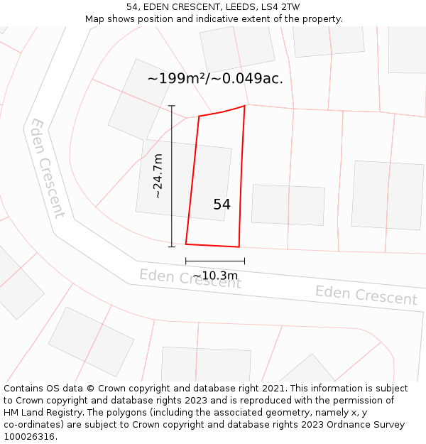 54, EDEN CRESCENT, LEEDS, LS4 2TW: Plot and title map
