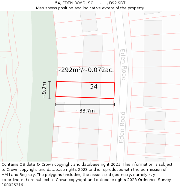 54, EDEN ROAD, SOLIHULL, B92 9DT: Plot and title map