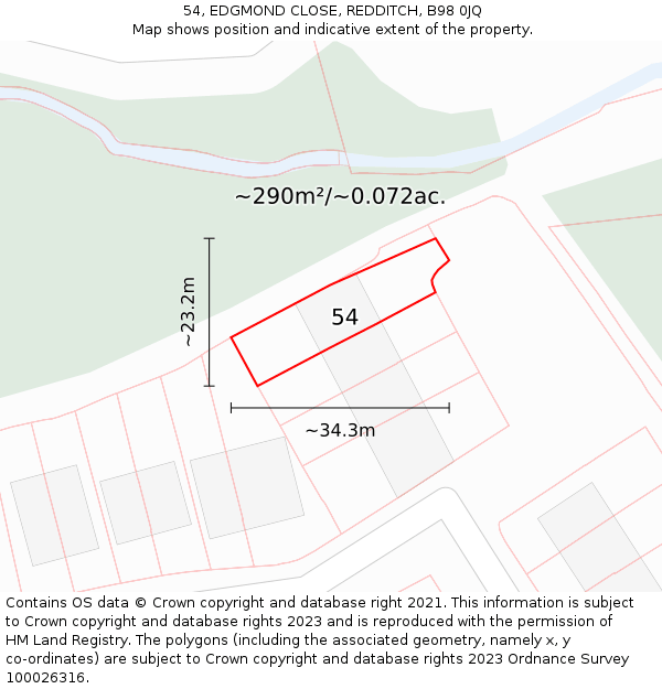 54, EDGMOND CLOSE, REDDITCH, B98 0JQ: Plot and title map