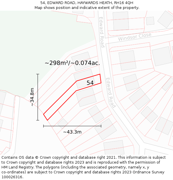 54, EDWARD ROAD, HAYWARDS HEATH, RH16 4QH: Plot and title map