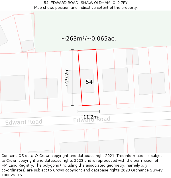 54, EDWARD ROAD, SHAW, OLDHAM, OL2 7EY: Plot and title map