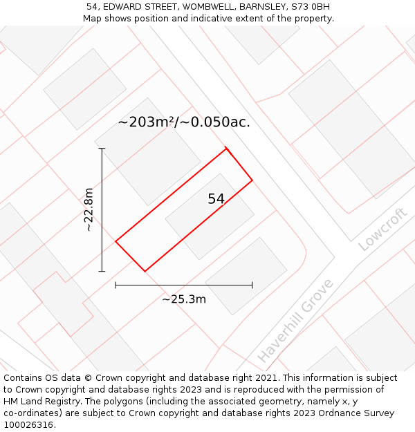54, EDWARD STREET, WOMBWELL, BARNSLEY, S73 0BH: Plot and title map