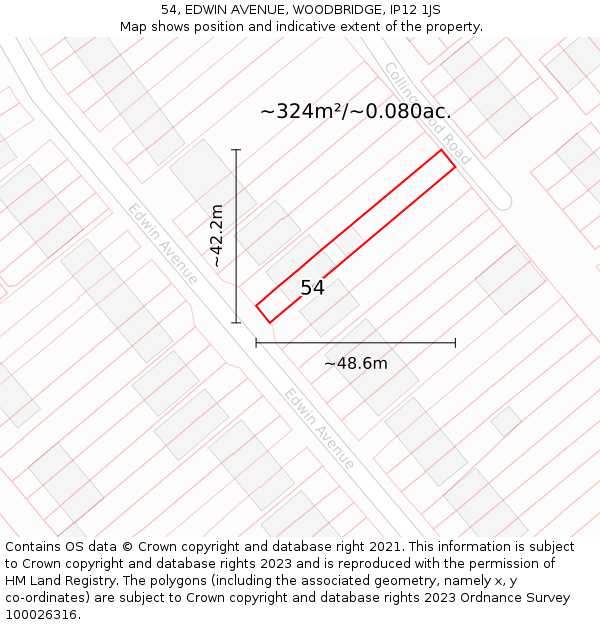 54, EDWIN AVENUE, WOODBRIDGE, IP12 1JS: Plot and title map